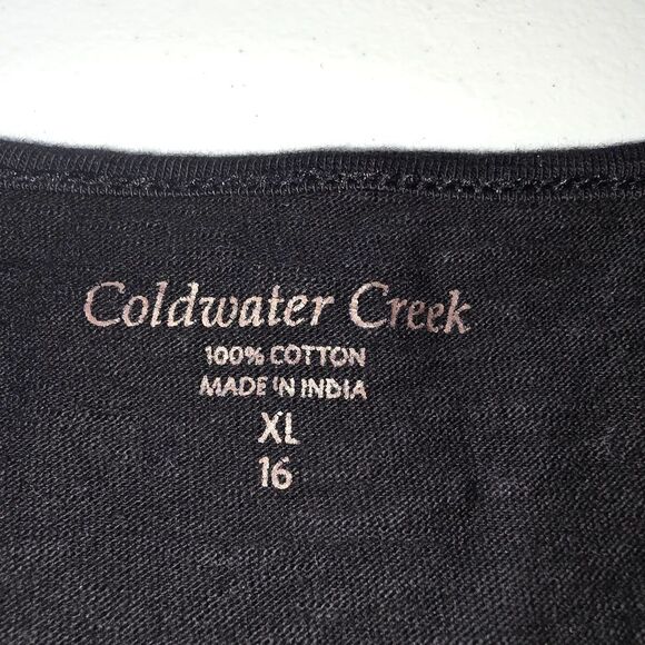 Coldwater Creek XL Black Top Beautifully Beaded Neckline 3/4 Sleeve 100% Cotton - Picture 4 of 6